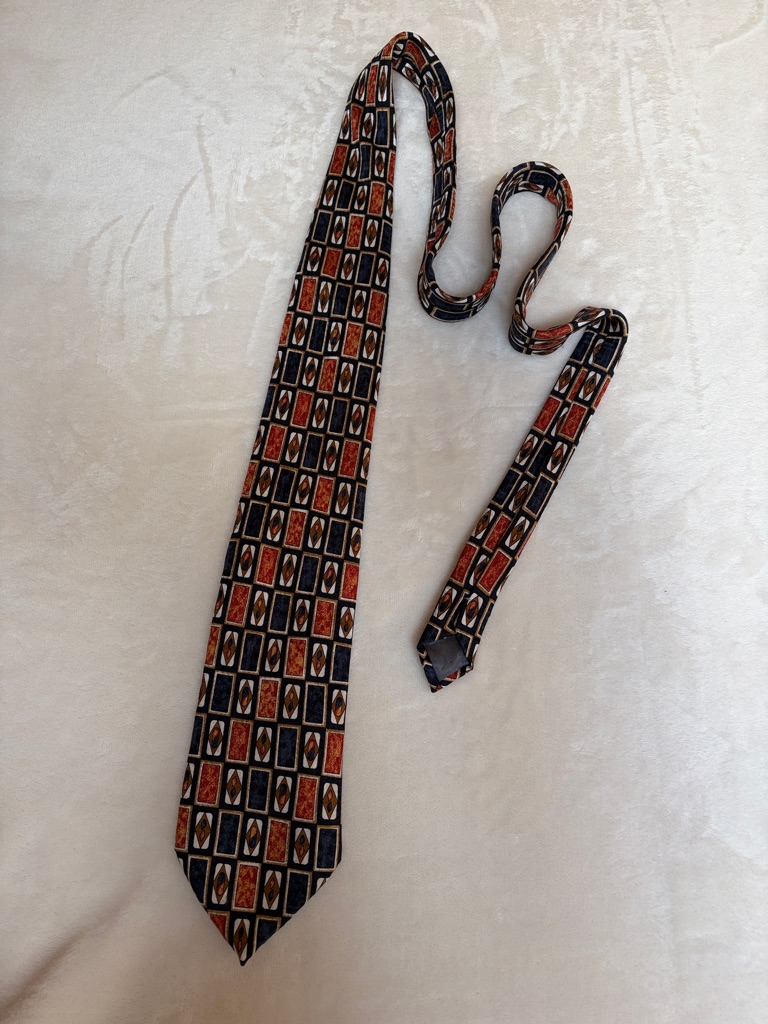 Vintage Ghost Brand Geometric Pattern Men’s Tie In Navy And Rust